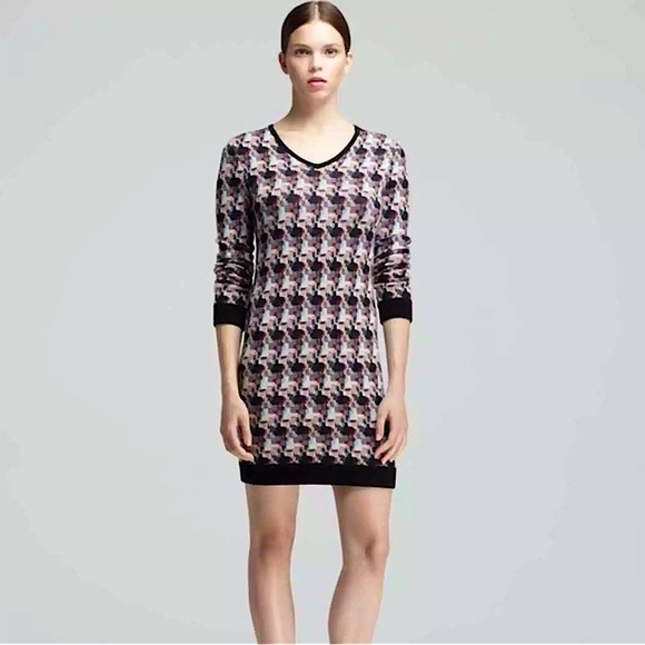 RAG & BONE | Mariah Houndstooth Long-Sleeve Merino Wool Sweater Dress | M - Picture 2 of 13